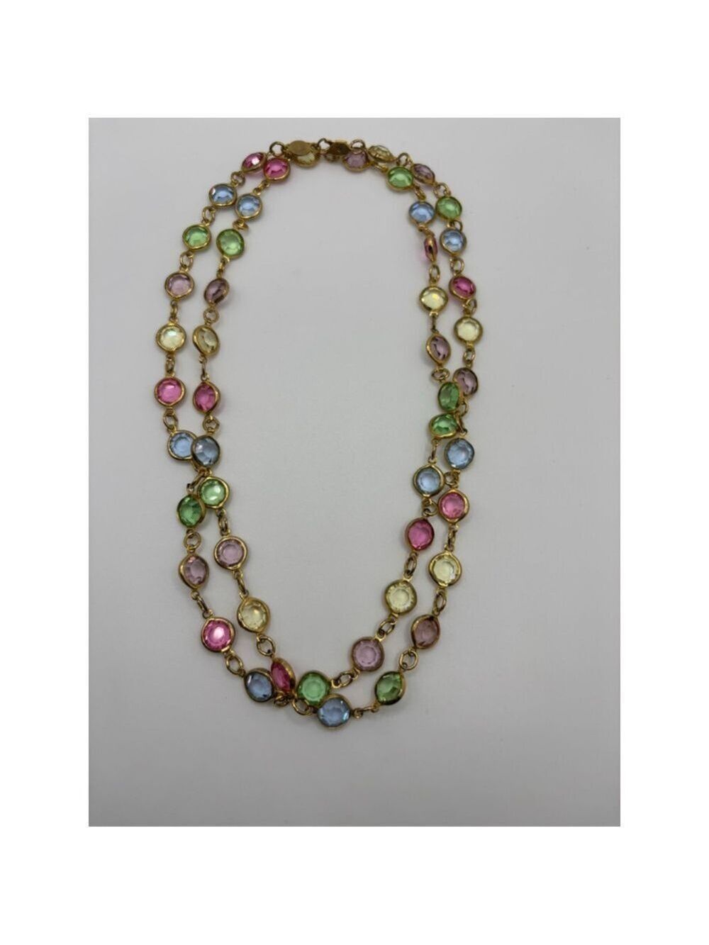 Swarovski Vintage Crystal Bezel Set Long Necklace Pastel - Picture 1 of 4